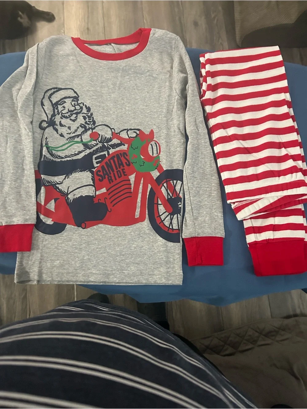 Kids' Santa's Helper Red & White Stripe Pajama Set with Green Print